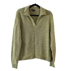 Carolyn Taylor Green Collared Knit Sweater Polo Pullover Size M Preppy Y2K